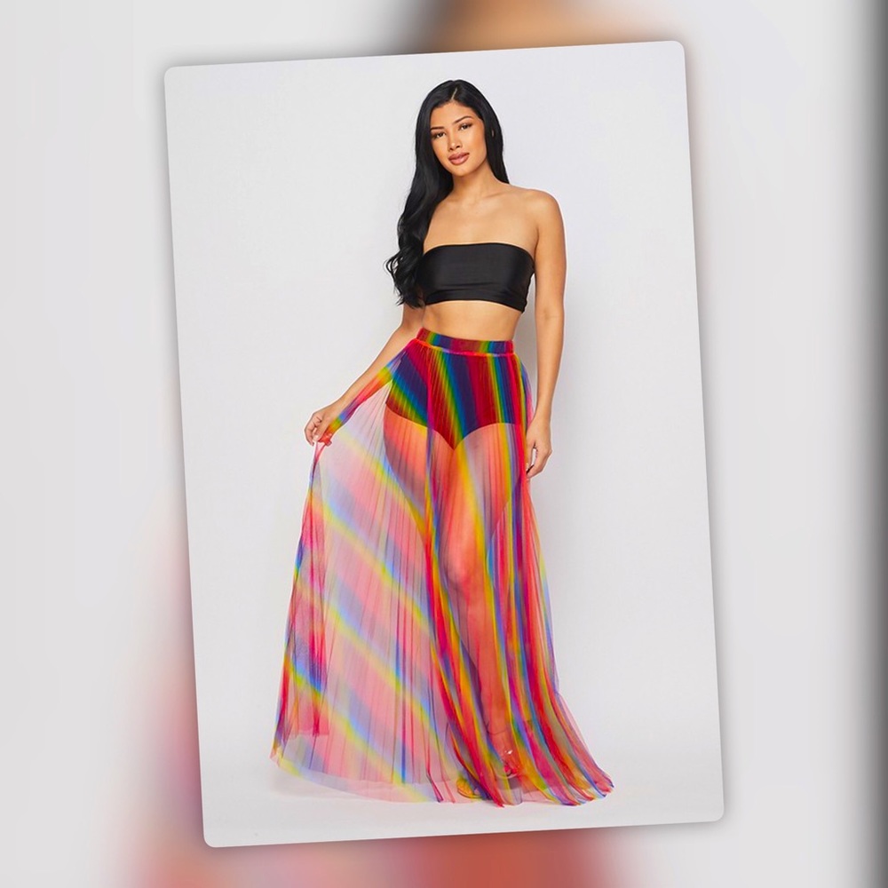 Pride Rainbow Sheer Skirt Cover Up - Picture 5 of 7